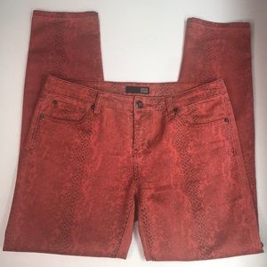David Kahn red orange snakeskin skinny jean sz 30